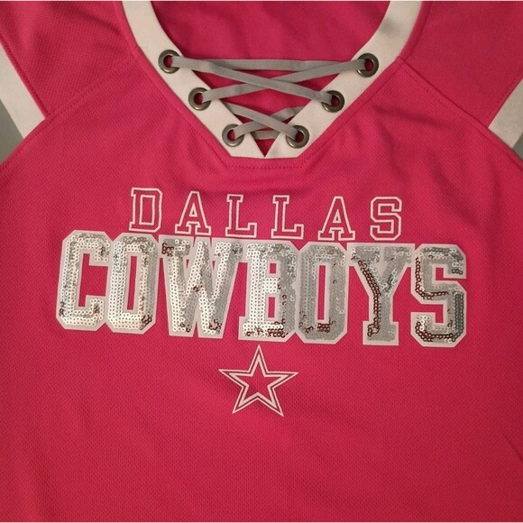 Dallas Cowboys Her Style Football Jersey Top Size M Sequins Pink - Picture 3 of 8